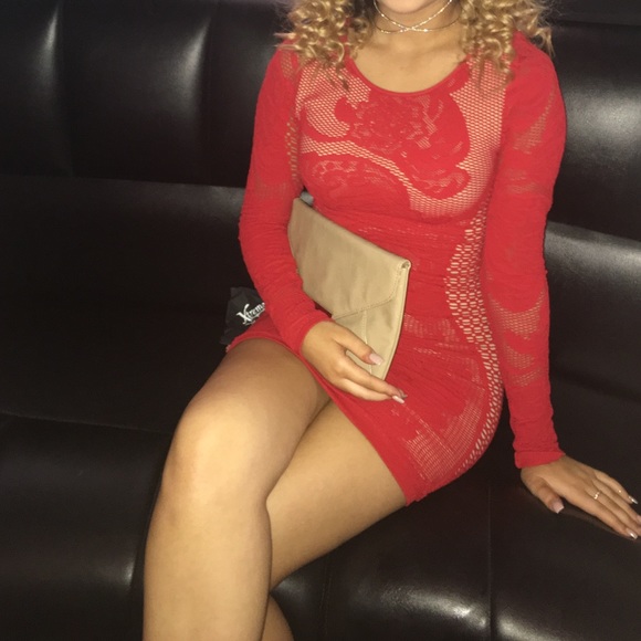 Red Lacy short dress from BEBE - Picture 2 of 6